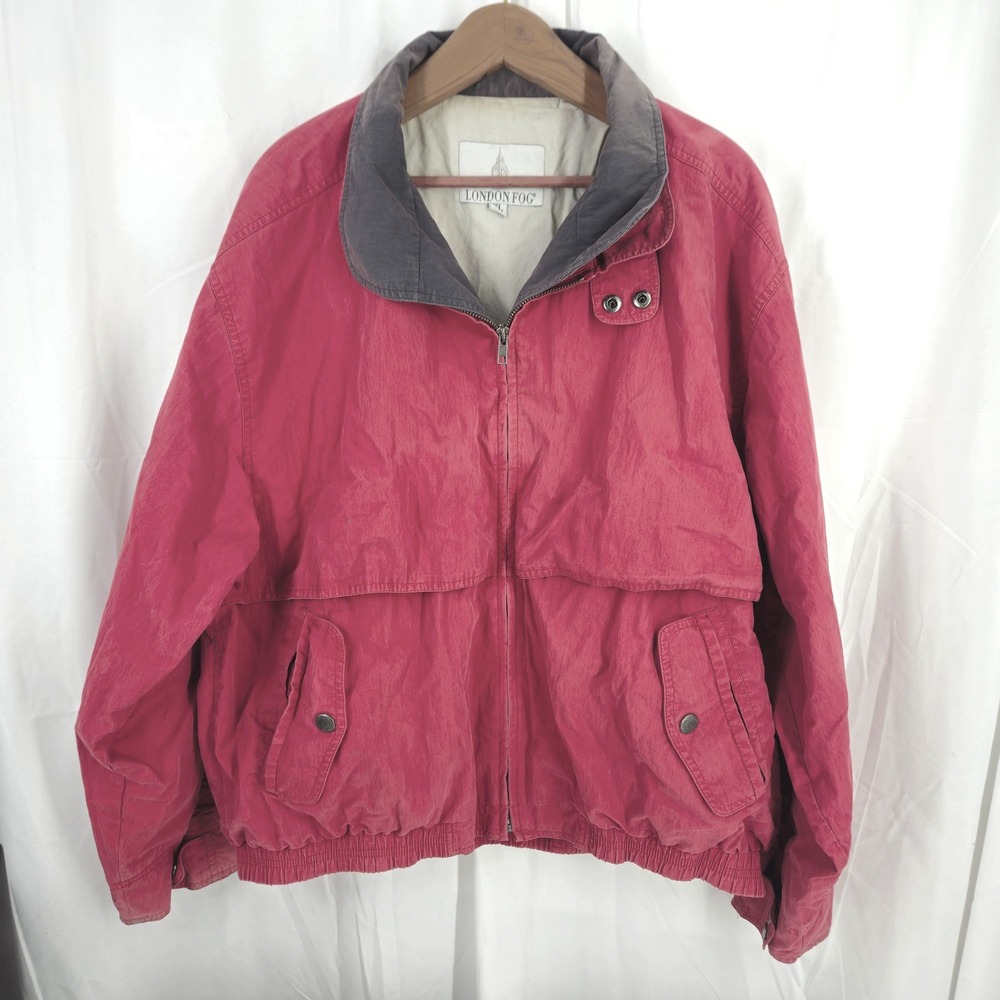Vintage London Fog Mens XL Red Vintage Harrington Jacket Full Zip Windbreaker